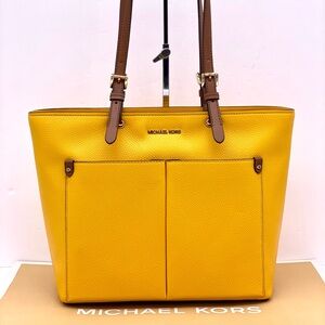 Michael Kors Jet Set Travel Front Double Pocket Shoulder Tote Bag Yellow/Brown